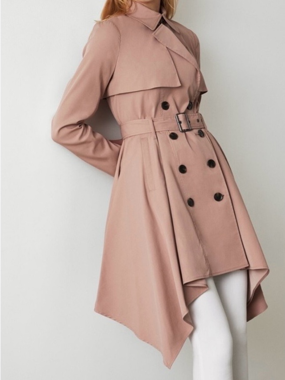 RARE! BOBGMAXAZRIA Brielle Asymmetrical Hem Trench Coat Size L Blush Pink - Picture 6 of 11